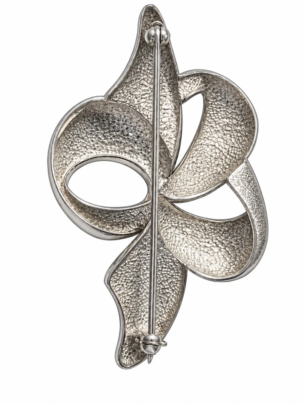Vintage Sterling Silver Sculptured Ribbon Brooch 2 3/4